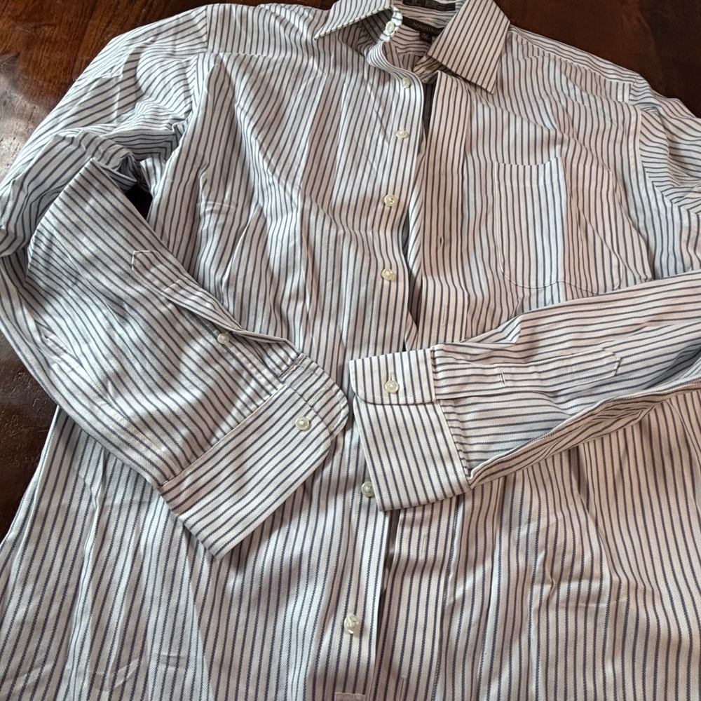 Nordstrom Smartcare Mens Striped Dress Shirt‎ 15.5 35 Tailored Fit Blue White - Picture 6 of 7